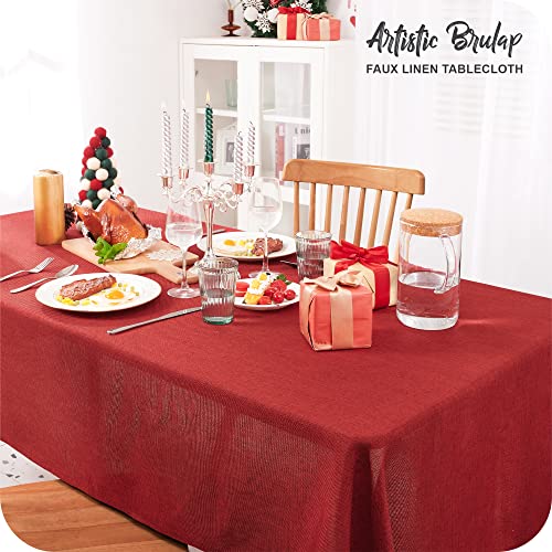Amazon Brand - Umi Christmas Wipeable Faux Linen Water Resistant Tablecloth Rectangular Table Cover for Dining Room 137x200cm Red