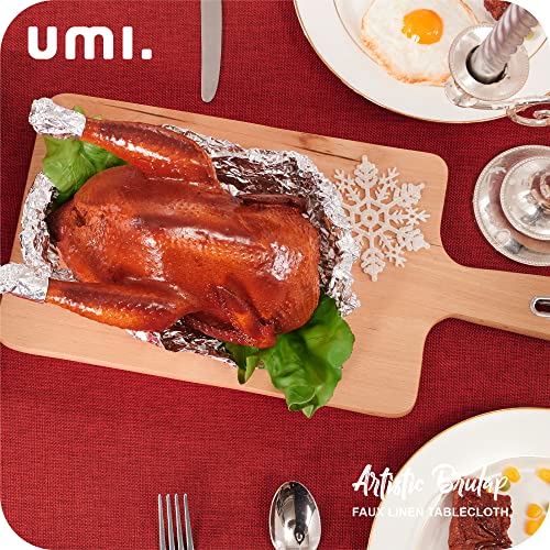 Amazon Brand - Umi Christmas Wipeable Faux Linen Water Resistant Tablecloth Rectangular Table Cover for Dining Room 137x200cm Red