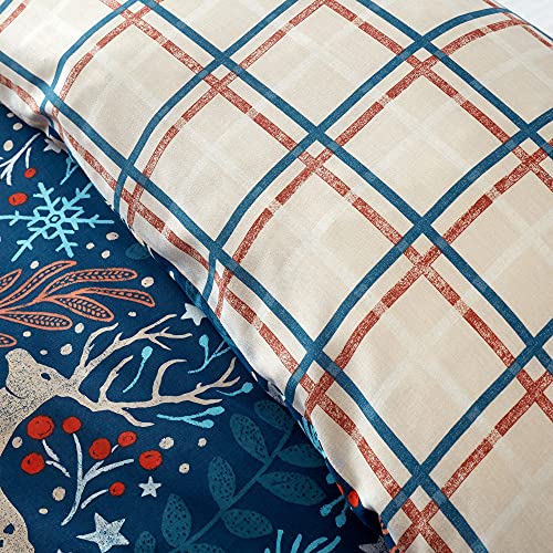 Happy Linen Company Winter Stags Blue Double Reversible Duvet Cover Bedding Set