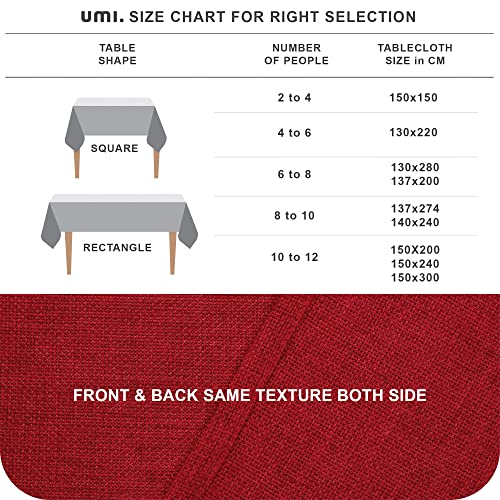 Amazon Brand - Umi Christmas Wipeable Faux Linen Water Resistant Tablecloth Rectangular Table Cover for Dining Room 137x200cm Red