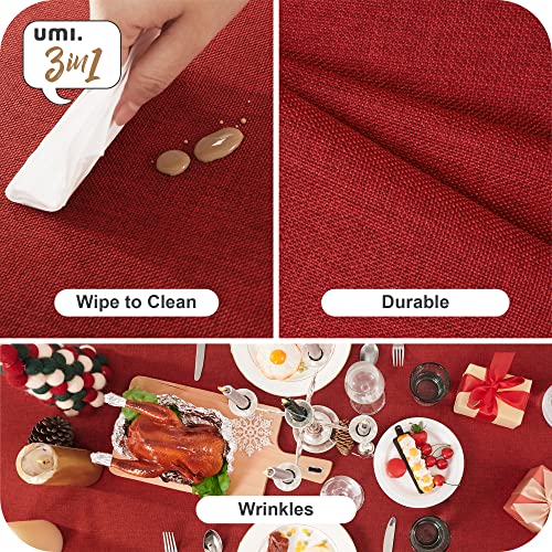 Amazon Brand - Umi Christmas Wipeable Faux Linen Water Resistant Tablecloth Rectangular Table Cover for Dining Room 137x200cm Red