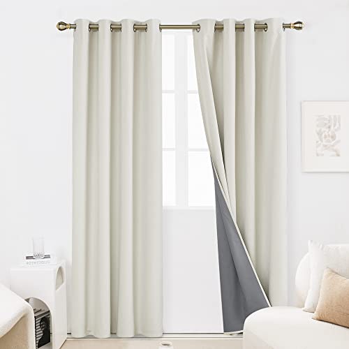 Deconovo Christmas Decorations Full Blackout Curtains Thermal Insulated Energy Efficiency Eyelet Bedroom Blackout Curtains with Coating Back Layer 52 x 90 Inch Light Cream 1 Pair
