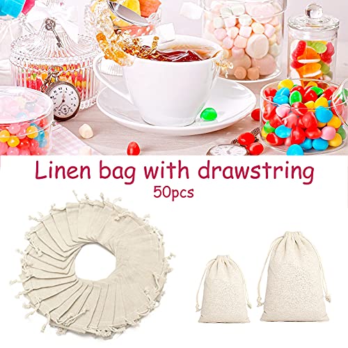 Kisbeibi 50PCS Jute Bags, Hessian Bags Wedding Jute Bags with Drawstring, Burlap Bag Mini Gift Bags Linen Jewelry Pouch Sacks Reusable for Birthday Party Wedding Christmas DIY Craft(size:8x10cm)