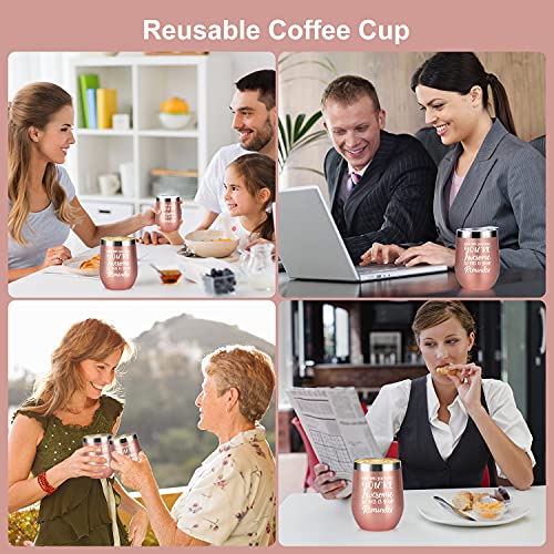 Stainless Steel Insulated Wine Tumbler with Lid, You are Awesome 12 Oz, Birthday/Thank You Gifts for Women, Best Friends, Employee, Coworker, Appreciation Gift, Rose Gold