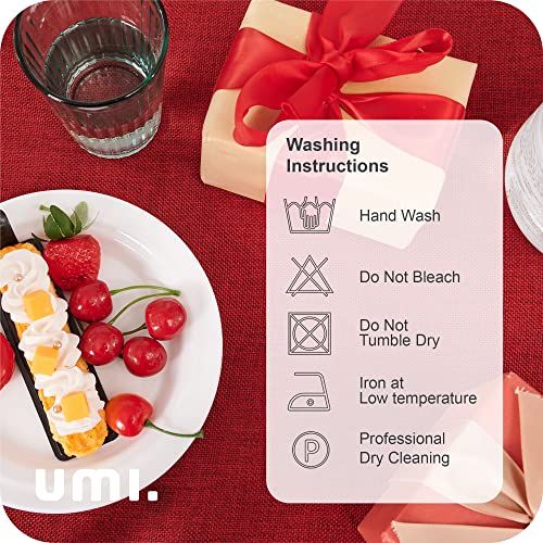 Amazon Brand - Umi Christmas Wipeable Faux Linen Water Resistant Tablecloth Rectangular Table Cover for Dining Room 137x200cm Red