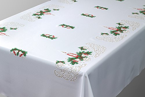 MforStyle Christmas Tablecloth White Xmas candle Red Gold Green Pattern Oblong Rectangle Small Medium or Large (57" x 87" (145cm x 220cm)