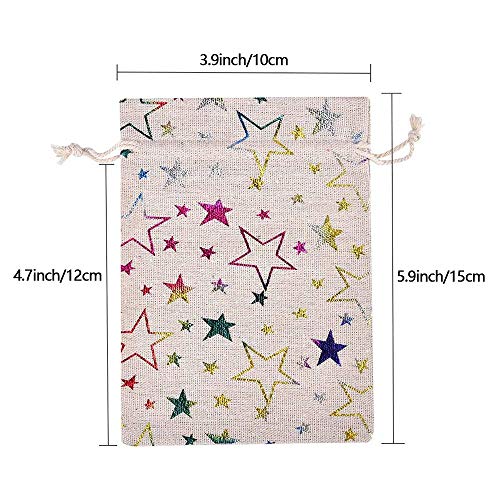 Feliciay 24 Pcs Drawstring Gift Bags Sacks Jute Jewelry Present Pouches Color Print Linen Burlap Bag Christmas Treat for Party Favors Bronzing Pouch Candy Goody Wrapper Birthday Favor Supplies