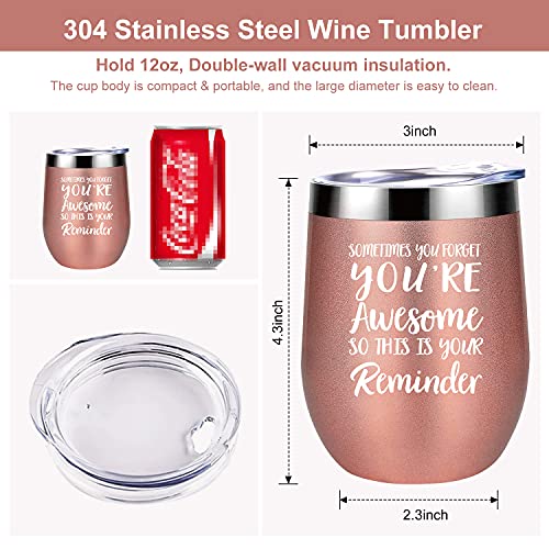 Stainless Steel Insulated Wine Tumbler with Lid, You are Awesome 12 Oz, Birthday/Thank You Gifts for Women, Best Friends, Employee, Coworker, Appreciation Gift, Rose Gold