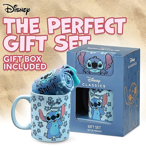 Disney Stitch Mug and Socks Set for Women and Teens, Size UK 3-6.5 Women Socks and Mug Gift Set for Kids and Adults, (Blue Stitch)