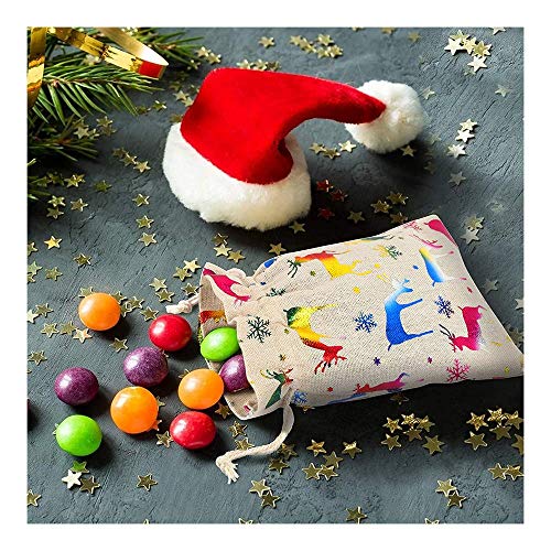 Feliciay 24 Pcs Drawstring Gift Bags Sacks Jute Jewelry Present Pouches Color Print Linen Burlap Bag Christmas Treat for Party Favors Bronzing Pouch Candy Goody Wrapper Birthday Favor Supplies
