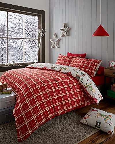 Happy Linen Company Christmas Dogs Taupe Natural King Reversible Duvet Cover Bedding Set