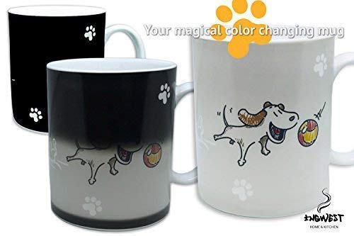 InGwest Home. Polyethylene Terephthalate (PET) Funny Coffee Mug with Friendly Dog and Tongue on Bottom. Heat Sensitive Mug, Color Changing Mug, 11 fl oz