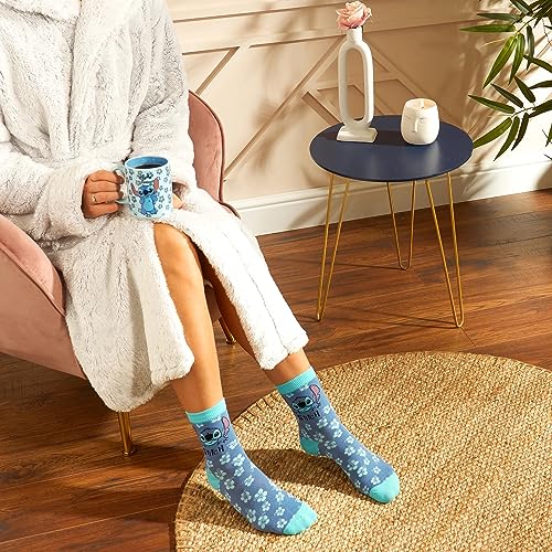 Disney Stitch Mug and Socks Set for Women and Teens, Size UK 3-6.5 Women Socks and Mug Gift Set for Kids and Adults, (Blue Stitch)