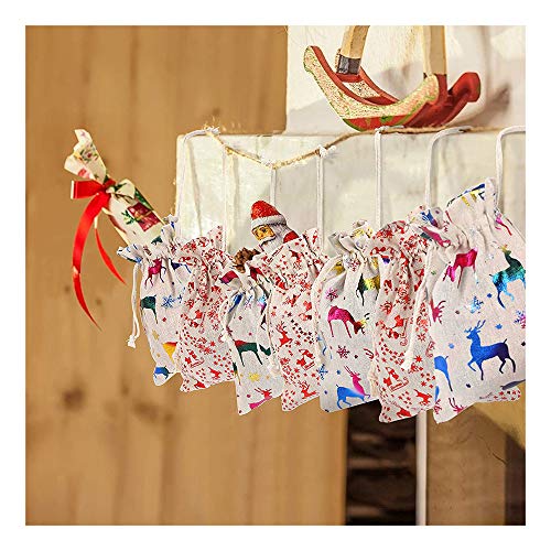 Feliciay 24 Pcs Drawstring Gift Bags Sacks Jute Jewelry Present Pouches Color Print Linen Burlap Bag Christmas Treat for Party Favors Bronzing Pouch Candy Goody Wrapper Birthday Favor Supplies