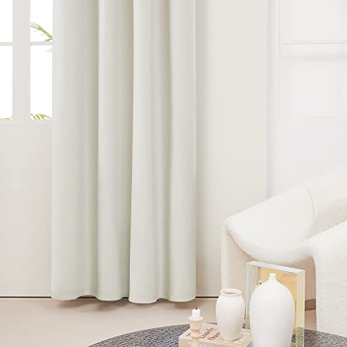 Deconovo Christmas Decorations Full Blackout Curtains Thermal Insulated Energy Efficiency Eyelet Bedroom Blackout Curtains with Coating Back Layer 52 x 90 Inch Light Cream 1 Pair
