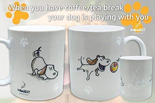 InGwest Home. Polyethylene Terephthalate (PET) Funny Coffee Mug with Friendly Dog and Tongue on Bottom. Heat Sensitive Mug, Color Changing Mug, 11 fl oz