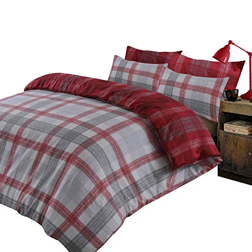 Dreamscene Bed Linen Set, Polyester, Red Grey Silver, Double