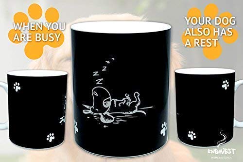 InGwest Home. Polyethylene Terephthalate (PET) Funny Coffee Mug with Friendly Dog and Tongue on Bottom. Heat Sensitive Mug, Color Changing Mug, 11 fl oz