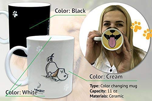 InGwest Home. Polyethylene Terephthalate (PET) Funny Coffee Mug with Friendly Dog and Tongue on Bottom. Heat Sensitive Mug, Color Changing Mug, 11 fl oz