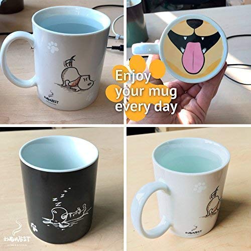InGwest Home. Polyethylene Terephthalate (PET) Funny Coffee Mug with Friendly Dog and Tongue on Bottom. Heat Sensitive Mug, Color Changing Mug, 11 fl oz