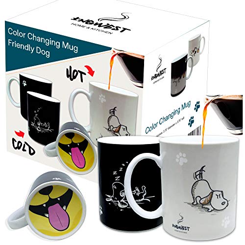 InGwest Home. Polyethylene Terephthalate (PET) Funny Coffee Mug with Friendly Dog and Tongue on Bottom. Heat Sensitive Mug, Color Changing Mug, 11 fl oz