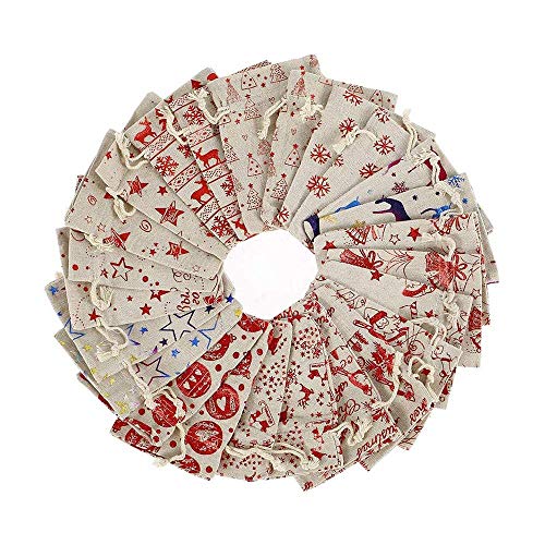 Feliciay 24 Pcs Drawstring Gift Bags Sacks Jute Jewelry Present Pouches Color Print Linen Burlap Bag Christmas Treat for Party Favors Bronzing Pouch Candy Goody Wrapper Birthday Favor Supplies