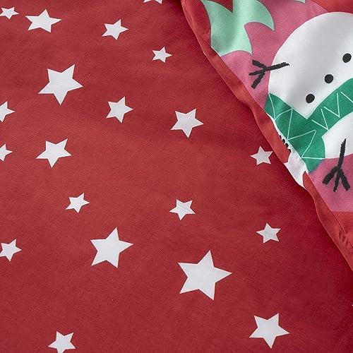 Happy Linen Company Girls Boys Kids Jolly Christmas Xmas Santa Red Single Reversible Soft Easy Care Bed Linen Duvet Cover Quilt Bedding Set With Pillow Case
