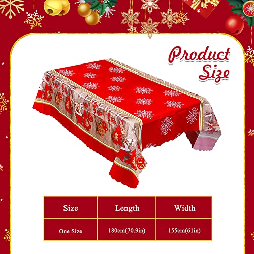 Christmas Table Cloth, Red Christmas Tablecloth Rectangular Party Table Cover Dining Tablecloths 180 x 150 cm Long, Large Washable Xmas Table Cloth and Runner for Christmas Dinner Table Decorations