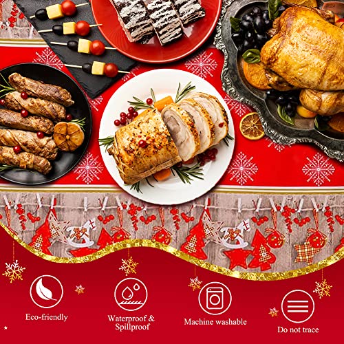 Christmas Table Cloth, Red Christmas Tablecloth Rectangular Party Table Cover Dining Tablecloths 180 x 150 cm Long, Large Washable Xmas Table Cloth and Runner for Christmas Dinner Table Decorations
