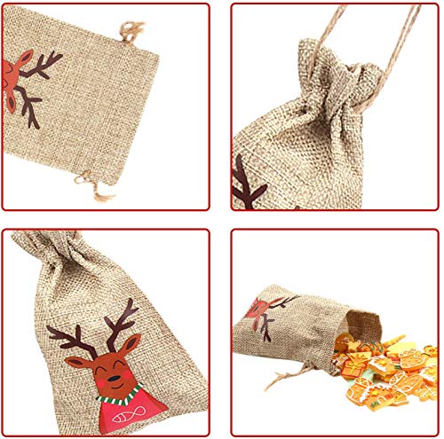 LOKIPA Christmas Jute Burlap Bags ,24 Xmas Jute Linen Burlap Drawstring Gift Treat Candy Bag for Xmas Favors