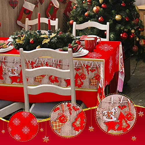 Christmas Table Cloth, Red Christmas Tablecloth Rectangular Party Table Cover Dining Tablecloths 180 x 150 cm Long, Large Washable Xmas Table Cloth and Runner for Christmas Dinner Table Decorations