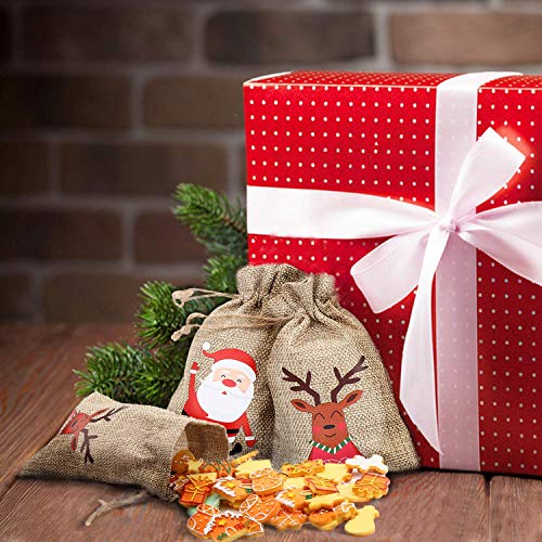 LOKIPA Christmas Jute Burlap Bags ,24 Xmas Jute Linen Burlap Drawstring Gift Treat Candy Bag for Xmas Favors