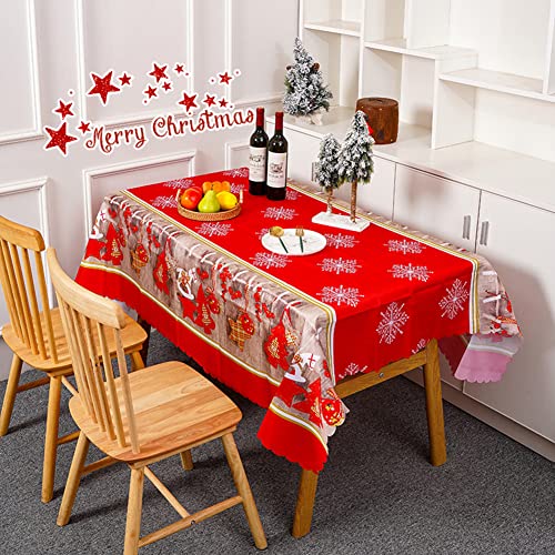 Christmas Table Cloth, Red Christmas Tablecloth Rectangular Party Table Cover Dining Tablecloths 180 x 150 cm Long, Large Washable Xmas Table Cloth and Runner for Christmas Dinner Table Decorations