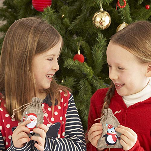 LOKIPA Christmas Jute Burlap Bags ,24 Xmas Jute Linen Burlap Drawstring Gift Treat Candy Bag for Xmas Favors