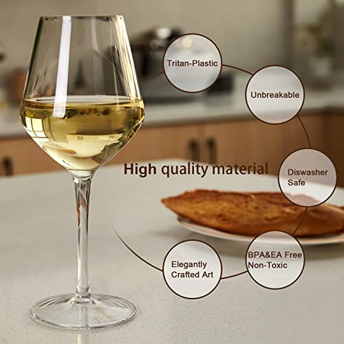 MICHLEY Unbreakable Large Wine Glass 100% Tritan-Plastic Shatterproof Wine Goblets for Camping and Daily Use 440 ml/15 oz Dishwasher Safe Glasses Set of 6