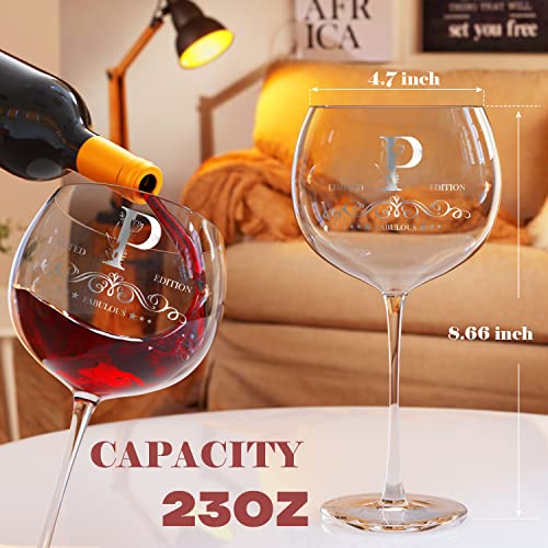 Gifts for Women Birthday, Unique Personalised Gin Glass Gifts for Women, 730ml Large Initial Gin Balloon Glass Cocktail Glass Gifts for Her, Christmas Gifts for Women, Mum, Friend, Sister (Letter P)