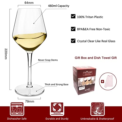 MICHLEY Unbreakable Large Wine Glass 100% Tritan-Plastic Shatterproof Wine Goblets for Camping and Daily Use 440 ml/15 oz Dishwasher Safe Glasses Set of 6