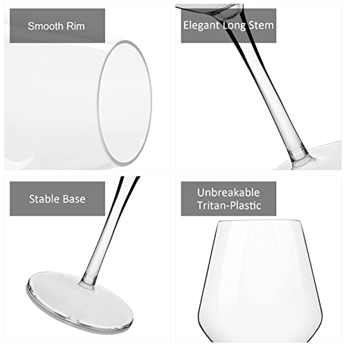 MICHLEY Unbreakable Large Wine Glass 100% Tritan-Plastic Shatterproof Wine Goblets for Camping and Daily Use 440 ml/15 oz Dishwasher Safe Glasses Set of 6