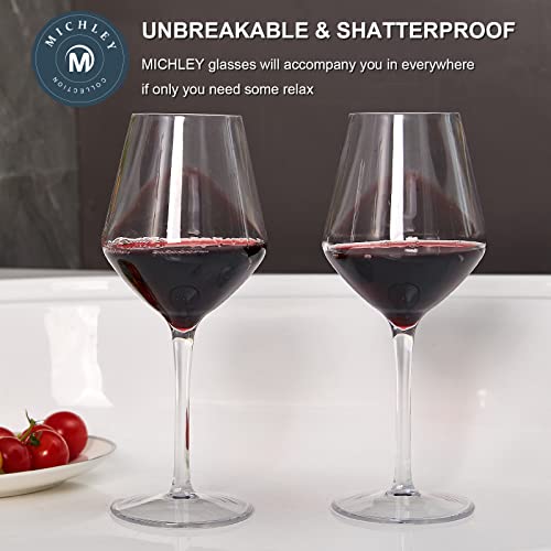 MICHLEY Unbreakable Large Wine Glass 100% Tritan-Plastic Shatterproof Wine Goblets for Camping and Daily Use 440 ml/15 oz Dishwasher Safe Glasses Set of 6