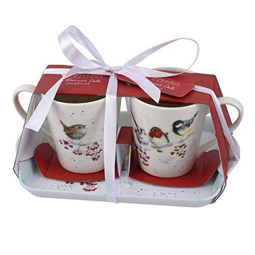 Portmeirion Home & Gifts Melamine X0011658930 Wrendale Christmas Birds Mug & Tray Set (2 Mugs), 180 milliliters