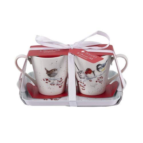 Portmeirion Home & Gifts Melamine X0011658930 Wrendale Christmas Birds Mug & Tray Set (2 Mugs), 180 milliliters