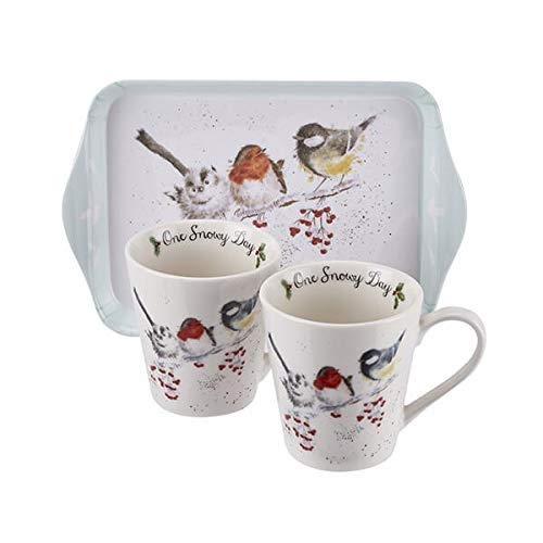 Portmeirion Home & Gifts Melamine X0011658930 Wrendale Christmas Birds Mug & Tray Set (2 Mugs), 180 milliliters