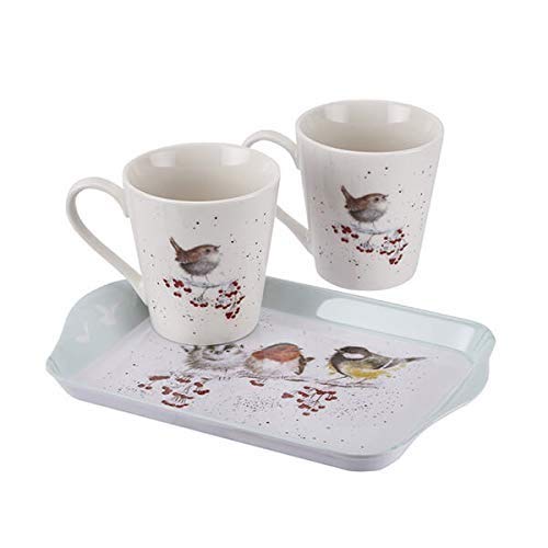 Portmeirion Home & Gifts Melamine X0011658930 Wrendale Christmas Birds Mug & Tray Set (2 Mugs), 180 milliliters