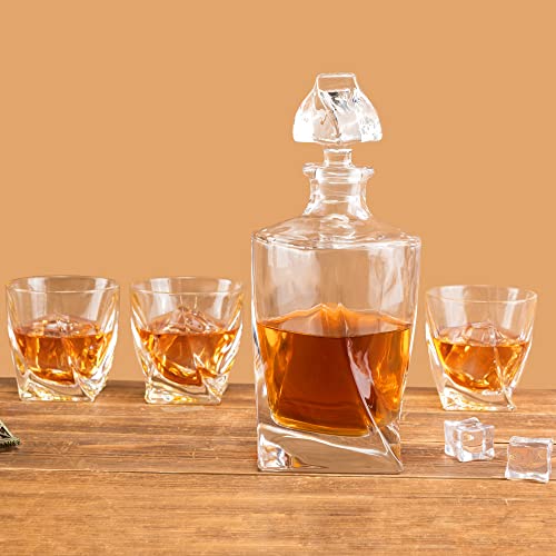 LANFULA Whisky Decanter and Glasses Set, 800 ml Non-Lead Crystal Decanter with 4 Glasses Tumblers, Gift for Christmas, Beautiful Gift Box