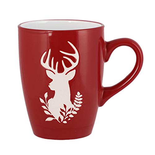 Set of 6 Red Festive Novelty Reindeer Dishwasher Microwave Safe Mugs - D8cm