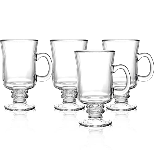 Dicunoy 6 Pack Irish Coffee Mugs, 8 oz Glass Clear Coffee Cups Stemmed, Pedestal Crystal Coffee Cup with Handle for Cappuccino, Latte, Ice Cream, Cocoa, Rum, Iced Beverage, Smoothies, Christmas Gift