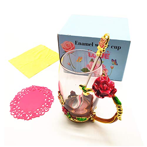 HUISHENG Enamels Butterfly Flower Tea Cup Sets, Glass Coffee Mugs, Valentines Christmas Birthday Graduation, Women Wife Her Mum Grandma Girls Teacher Friend Present Idea