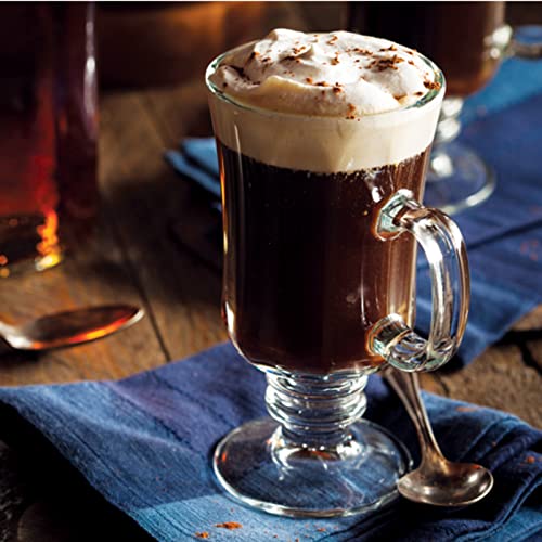 Dicunoy 6 Pack Irish Coffee Mugs, 8 oz Glass Clear Coffee Cups Stemmed, Pedestal Crystal Coffee Cup with Handle for Cappuccino, Latte, Ice Cream, Cocoa, Rum, Iced Beverage, Smoothies, Christmas Gift