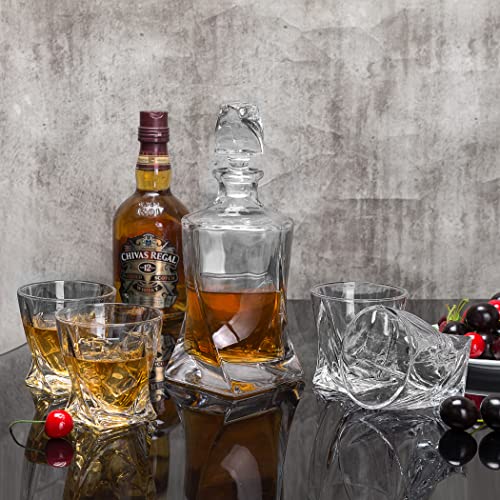 LANFULA Whisky Decanter and Glasses Set, 800 ml Non-Lead Crystal Decanter with 4 Glasses Tumblers, Gift for Christmas, Beautiful Gift Box