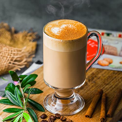 Dicunoy 6 Pack Irish Coffee Mugs, 8 oz Glass Clear Coffee Cups Stemmed, Pedestal Crystal Coffee Cup with Handle for Cappuccino, Latte, Ice Cream, Cocoa, Rum, Iced Beverage, Smoothies, Christmas Gift